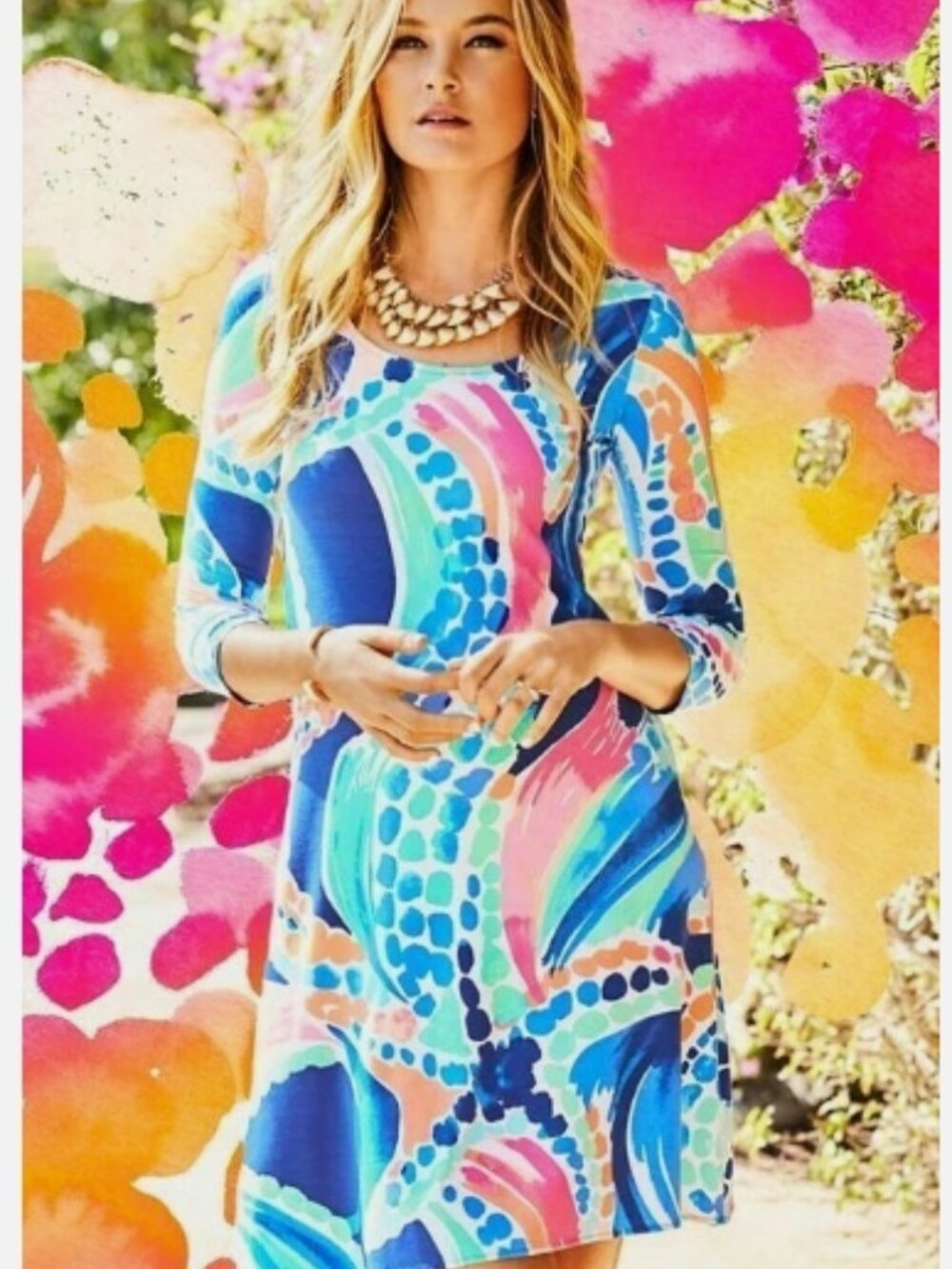 Lilly Pulitzer Ariana Ocean Jewel Multi Asymmetric Jersey Swing Dress